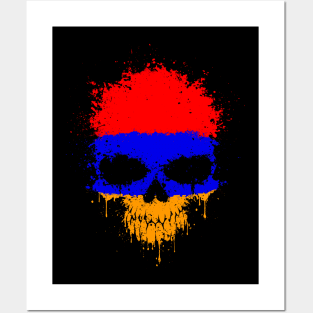 Chaotic Armenian Flag Splatter Skull Posters and Art